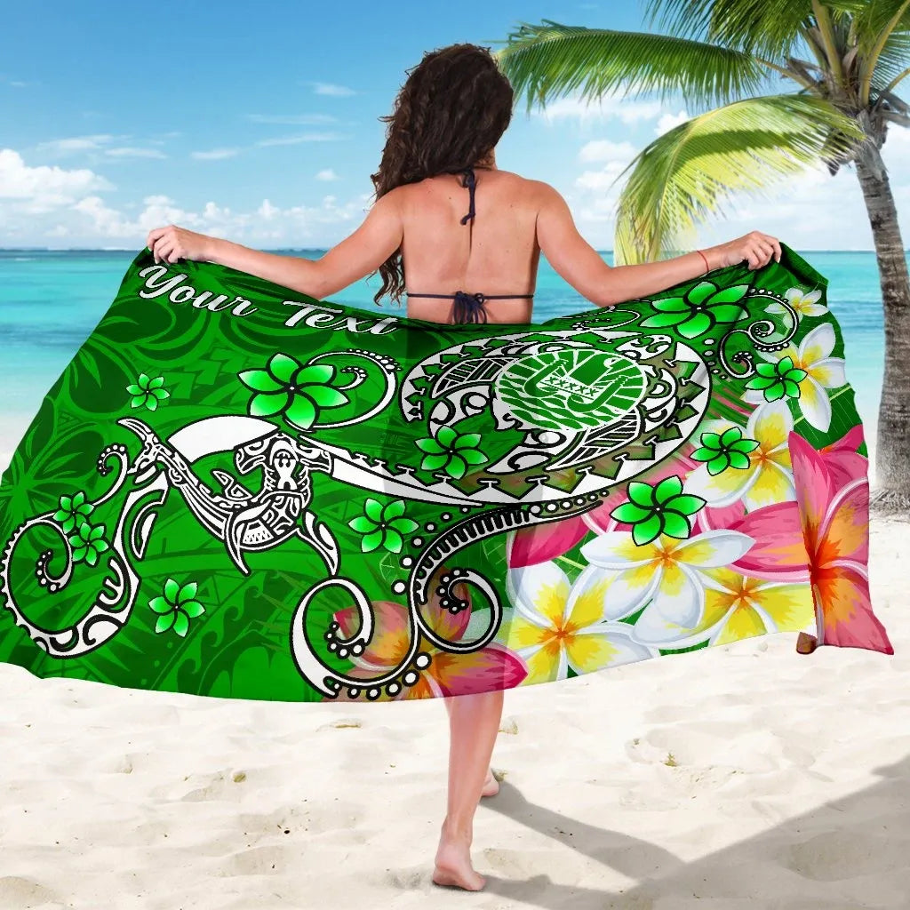 Tahiti Custom Personalised Sarong - Turtle Plumeria (Green)