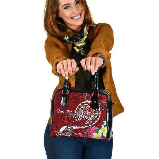Tahiti Custom Personalised Shoulder Handbag - Turtle Plumeria (Red)