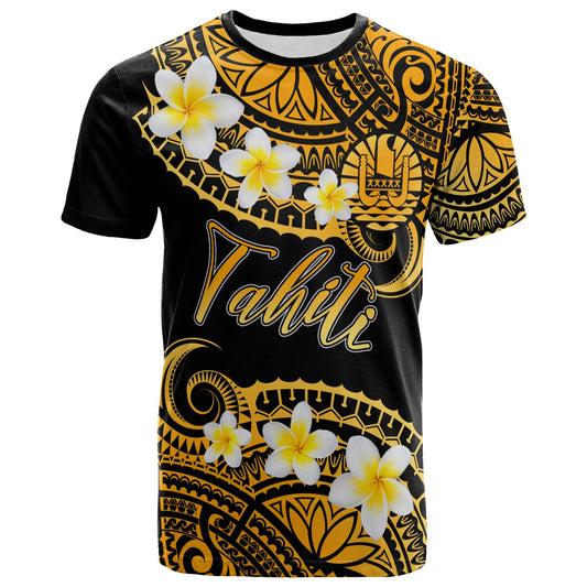 Tahiti Custom Personalised T-Shirt - Plumeria Polynesian Vibe Gold