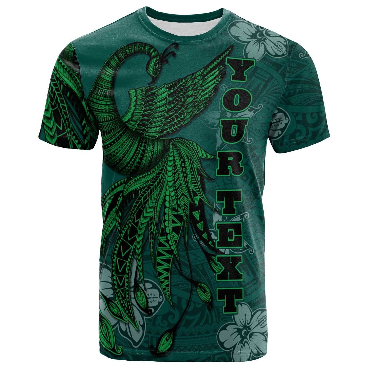 Tahiti Custom Personalised T-Shirt - Polynesian Phoenix Bird, Fairytales Bird Green