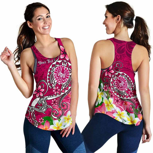 Tahiti Custom Personalised Women Racerback Tank - Turtle Plumeria (Pink)