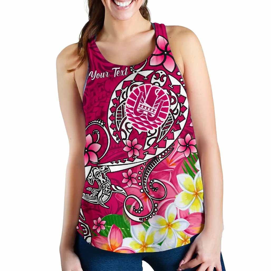 Tahiti Custom Personalised Women Racerback Tank - Turtle Plumeria (Pink)