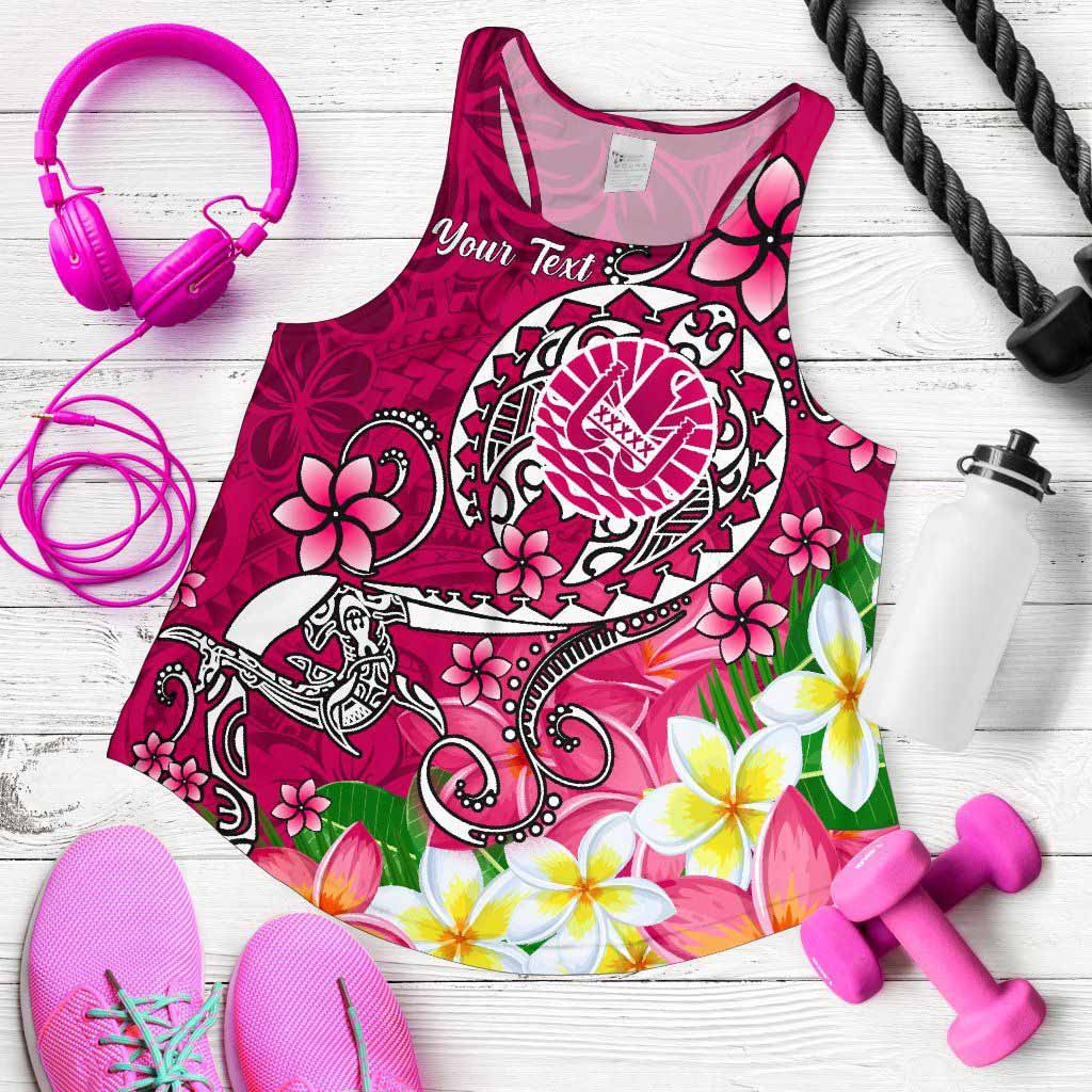 Tahiti Custom Personalised Women Racerback Tank - Turtle Plumeria (Pink)
