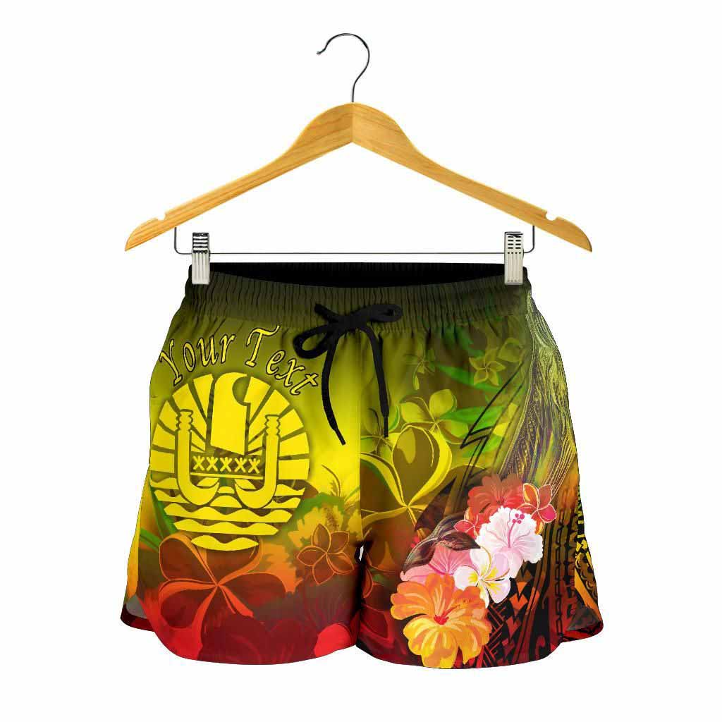 Tahiti Custom Personalised Women Shorts - Humpback Whale with Tropical Flowers (Yellow)