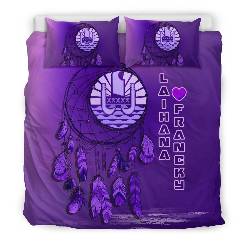 Tahiti Duvet Cover Set - Tahiti Coat Of Arms Dreamcatcher Custom Personalised Purple