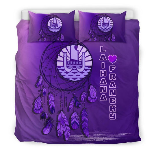 Tahiti Duvet Cover Set - Tahiti Coat Of Arms Dreamcatcher Custom Personalised Purple