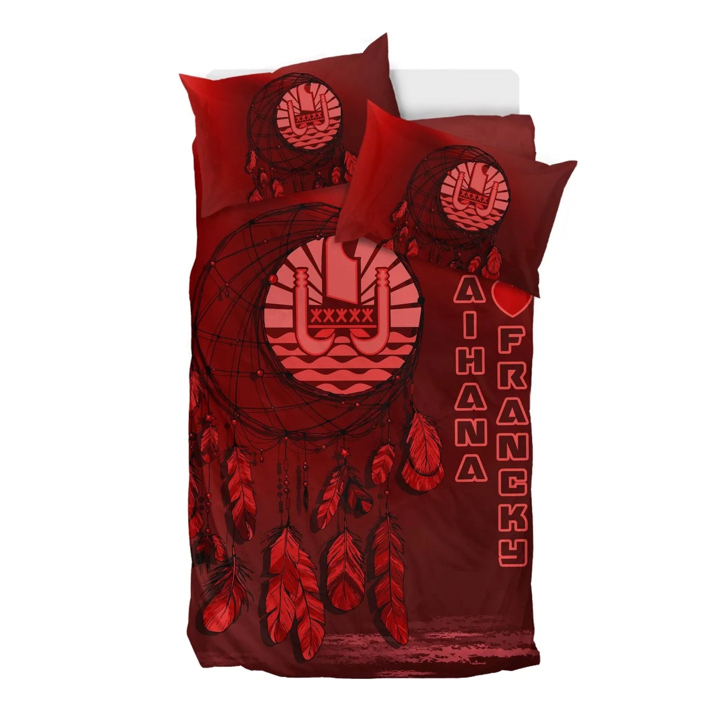Tahiti Duvet Cover Set - Tahiti Coat Of Arms Dreamcatcher Custom Personalised Red
