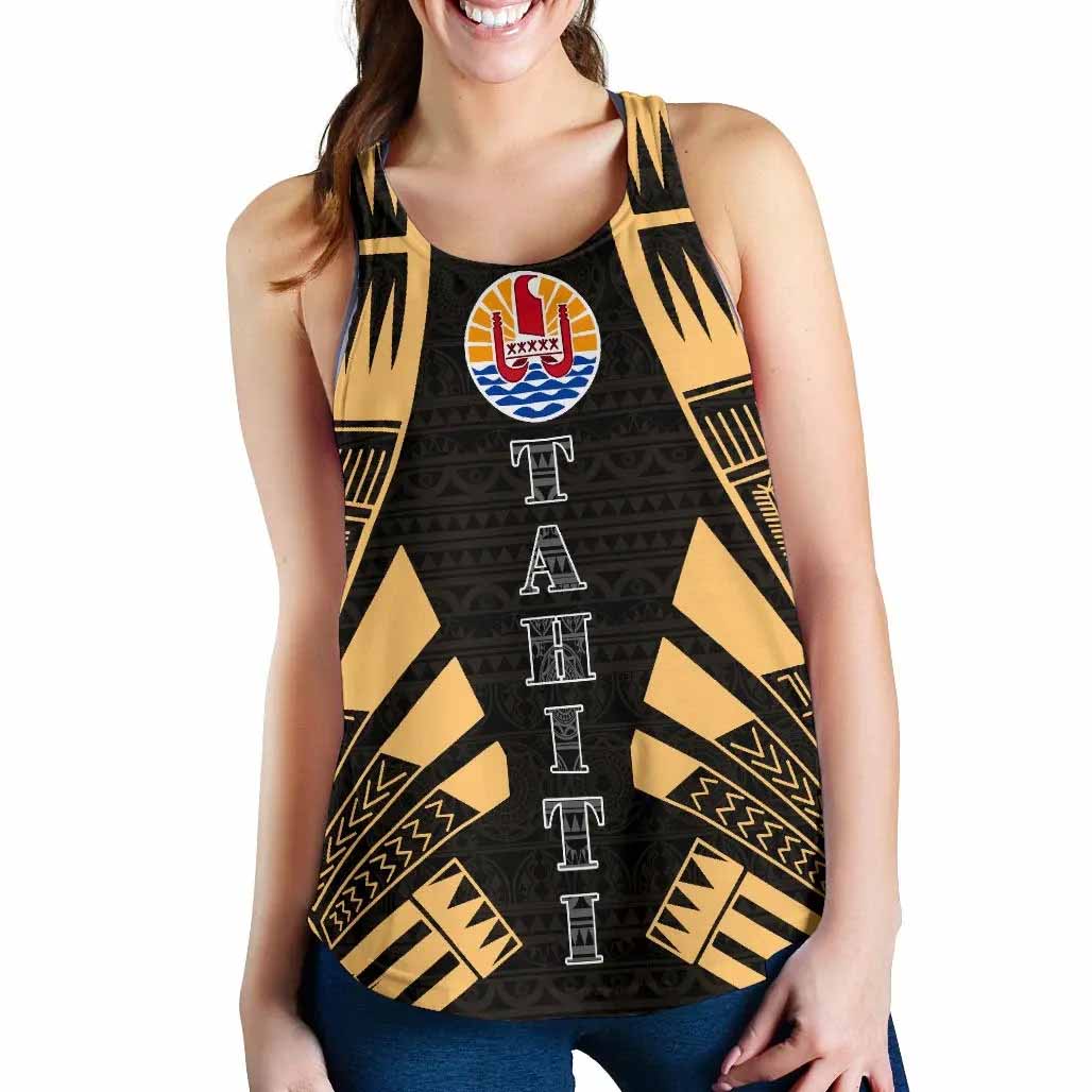 Tahiti Women Racerback Tank - Polynesian Tattoo Gold