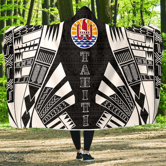 Tahiti Hooded Blanket - Polynesian Tattoo Black