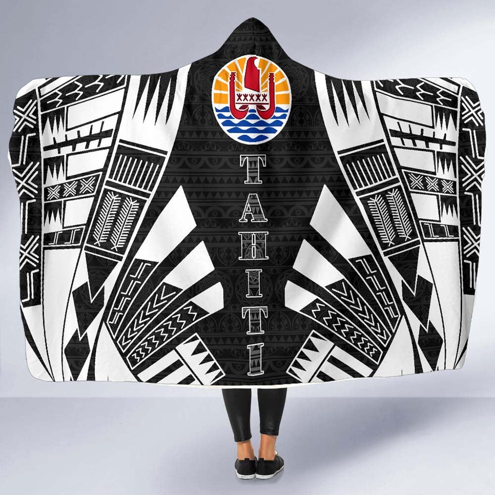 Tahiti Hooded Blanket - Polynesian Tattoo Black