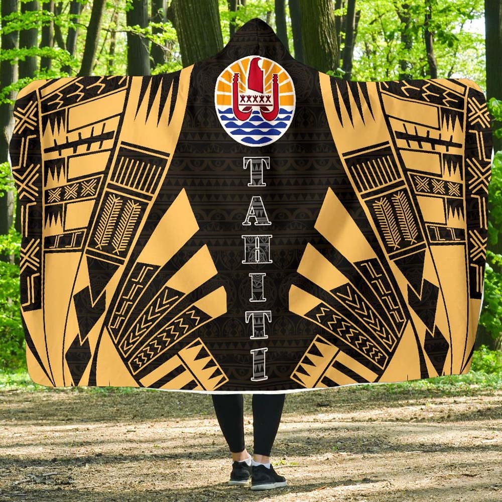 Tahiti Hooded Blanket - Polynesian Tattoo Gold