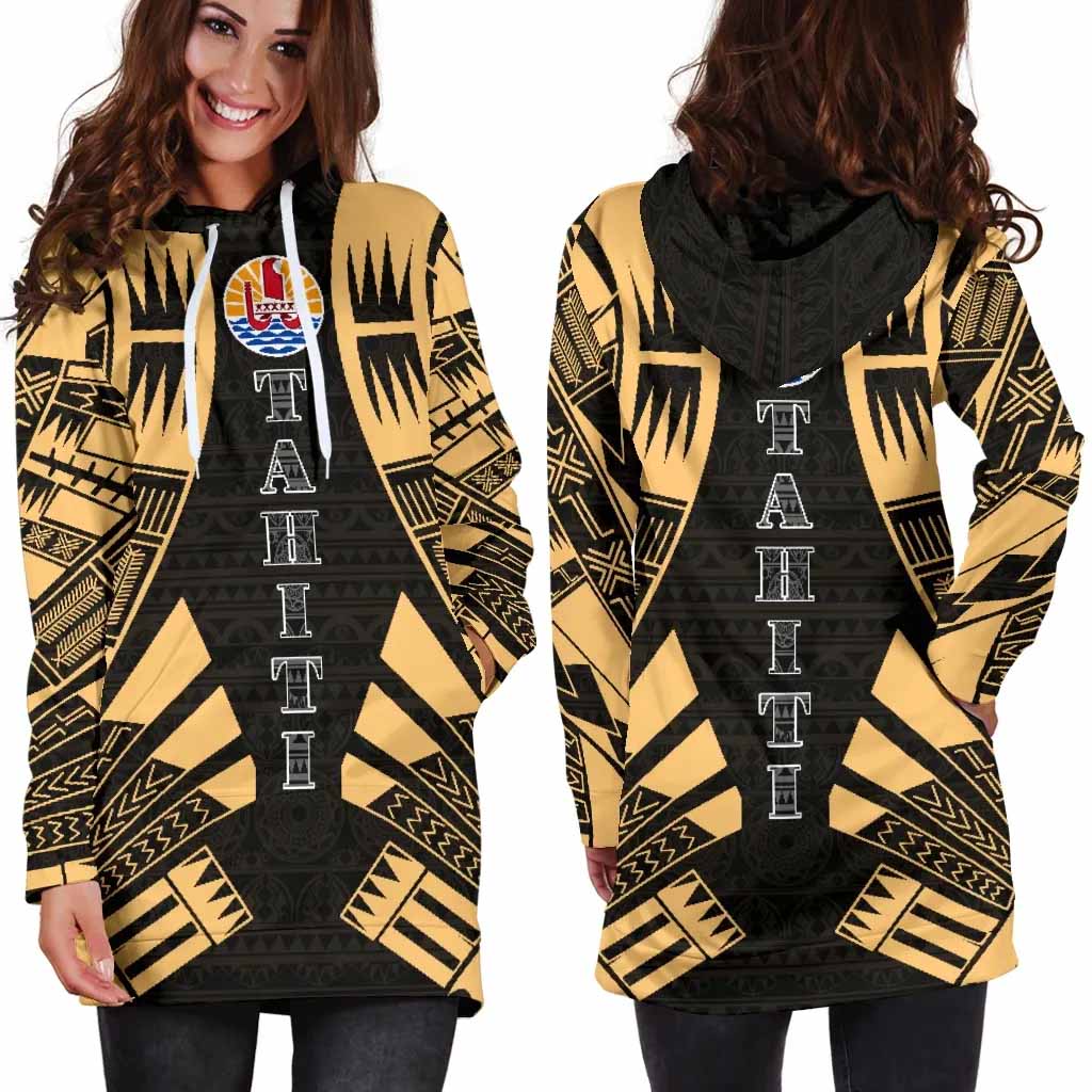 Tahiti Hoodie Dress - Polynesian Tattoo Gold