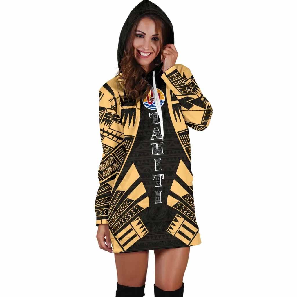 Tahiti Hoodie Dress - Polynesian Tattoo Gold
