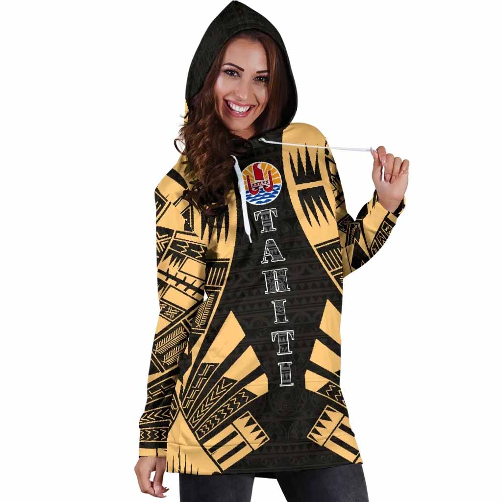 Tahiti Hoodie Dress - Polynesian Tattoo Gold