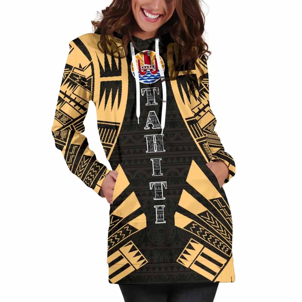 Tahiti Hoodie Dress - Polynesian Tattoo Gold