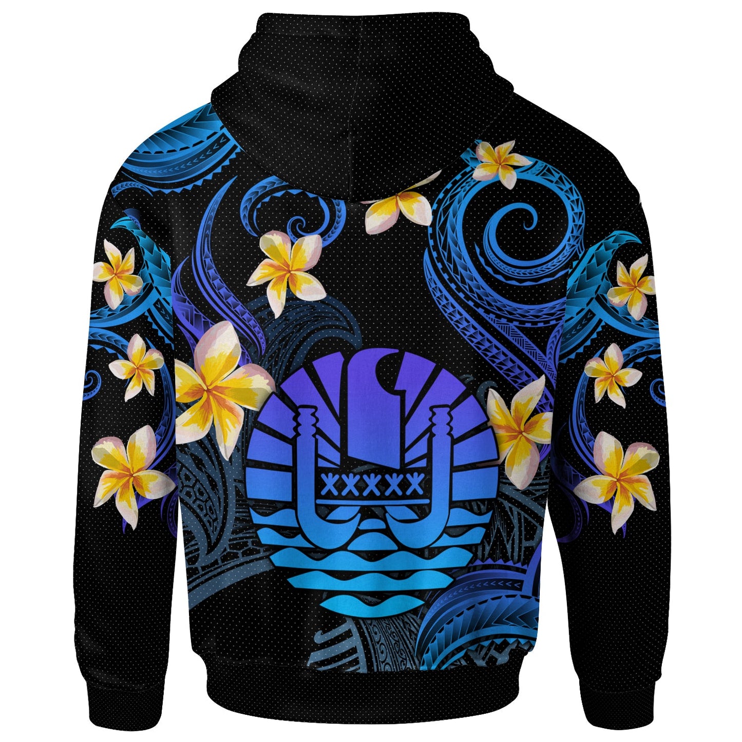 Tahiti Hoodie - Custom Personalised Polynesian Waves with Plumeria Flowers (Blue)
