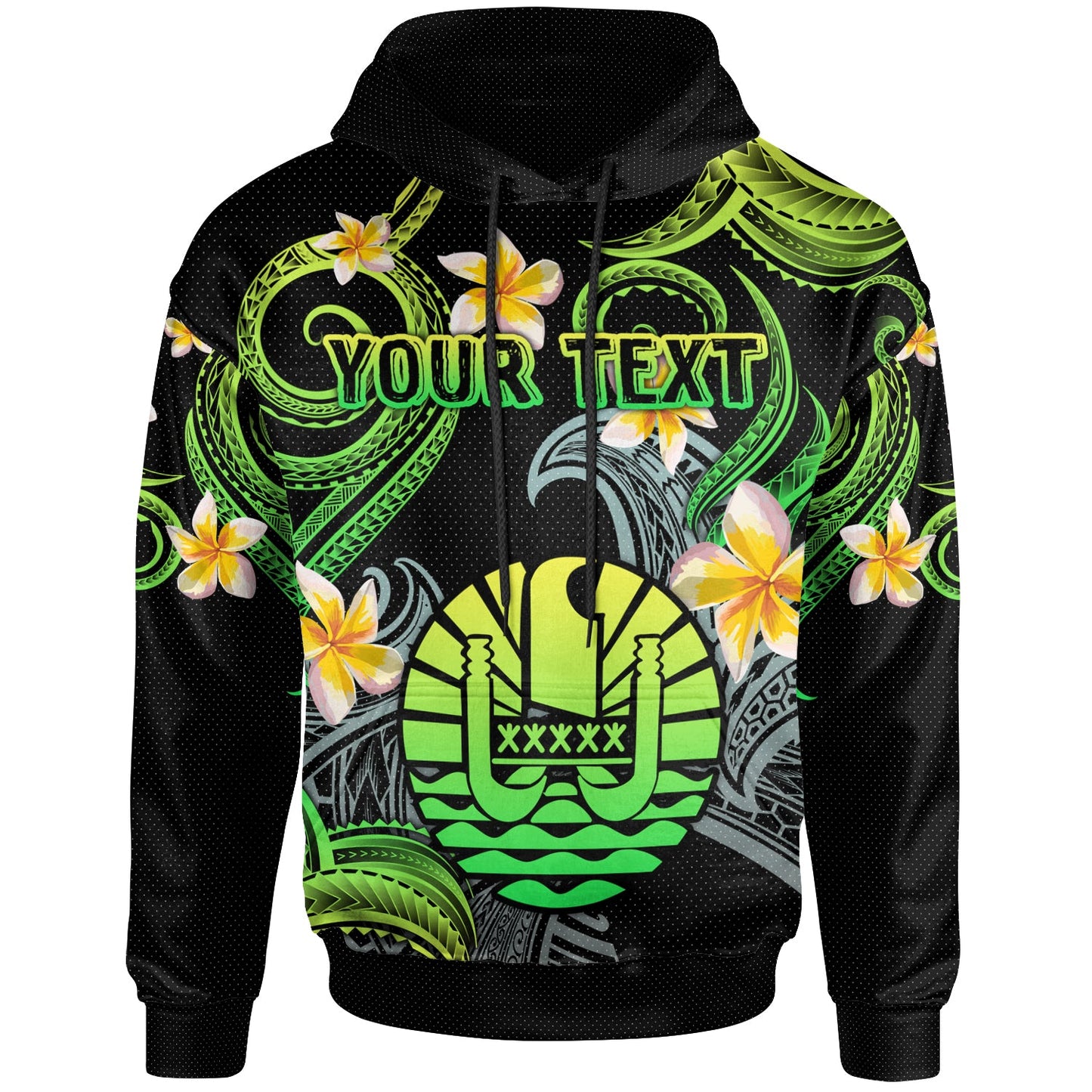 Tahiti Hoodie - Custom Personalised Polynesian Waves with Plumeria Flowers (Green)