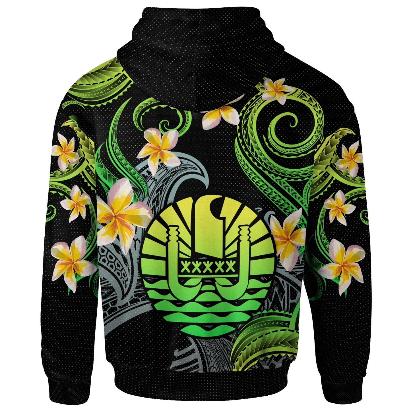 Tahiti Hoodie - Custom Personalised Polynesian Waves with Plumeria Flowers (Green)