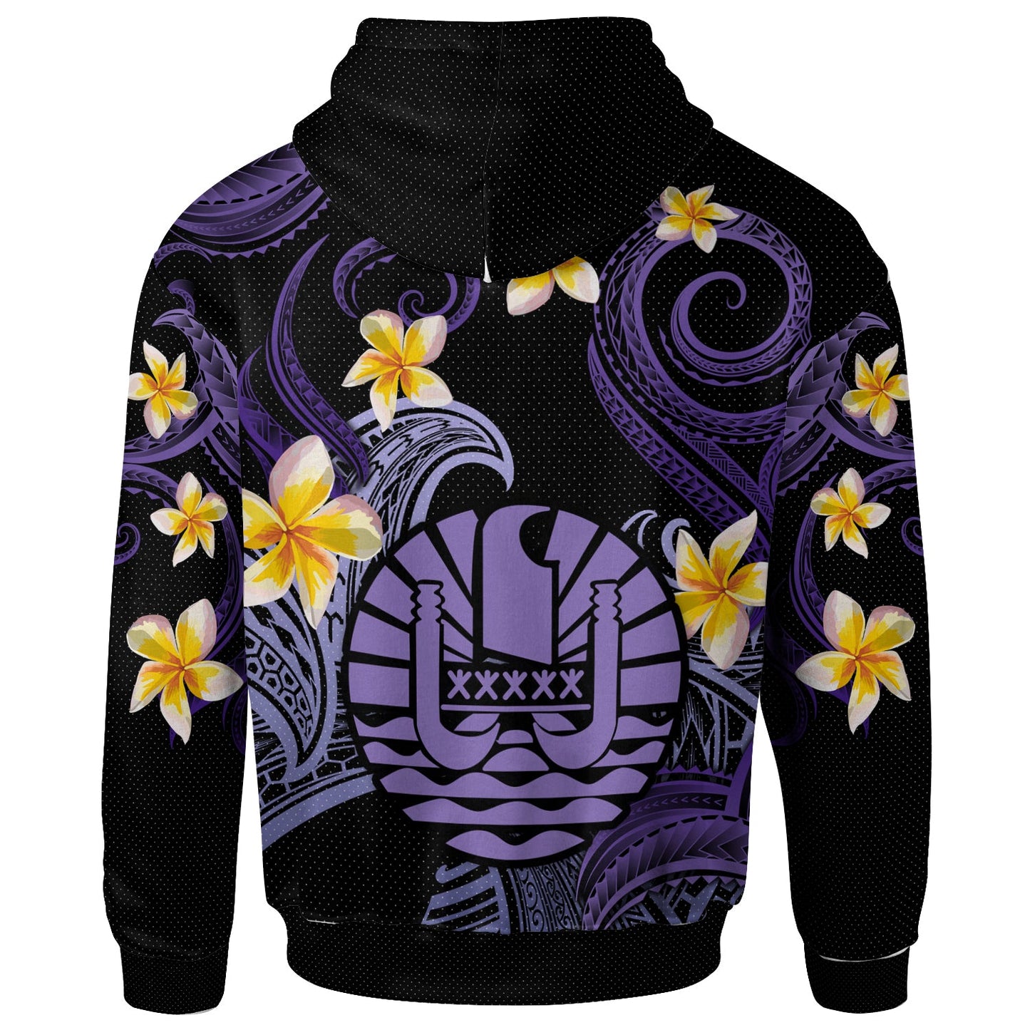 Tahiti Hoodie - Custom Personalised Polynesian Waves with Plumeria Flowers (Purple)