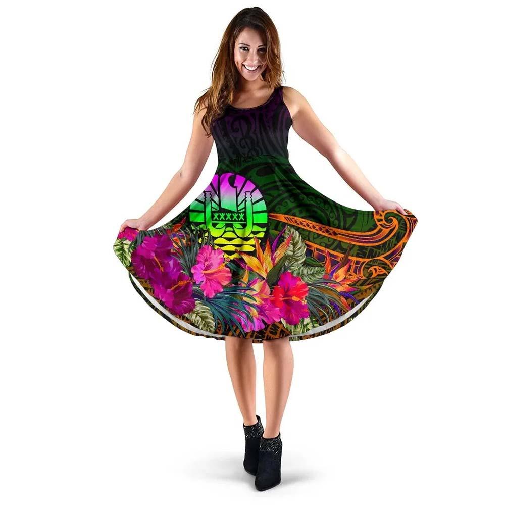 Tahiti Midi Dress - Summer Hibiscus