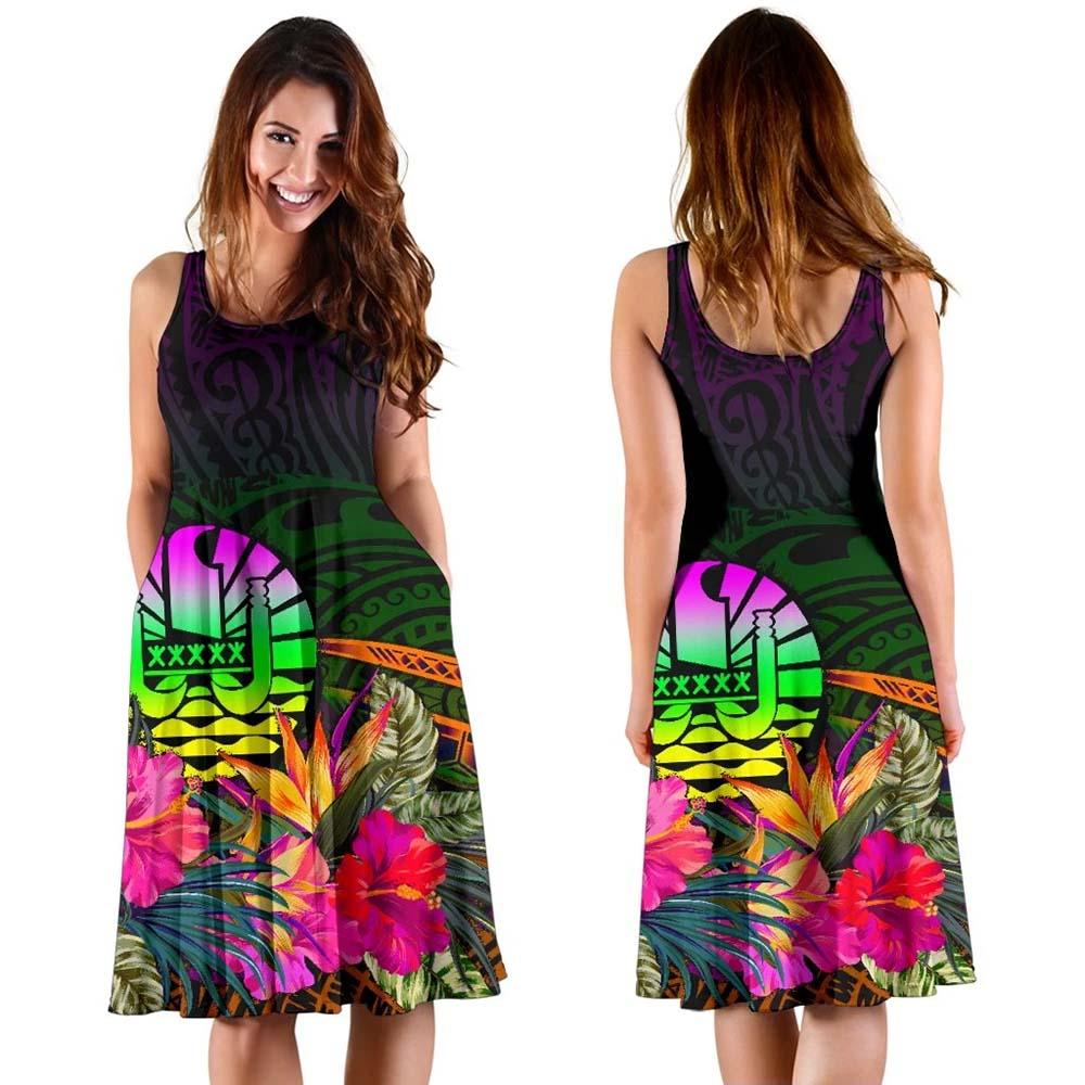 Tahiti Midi Dress - Summer Hibiscus