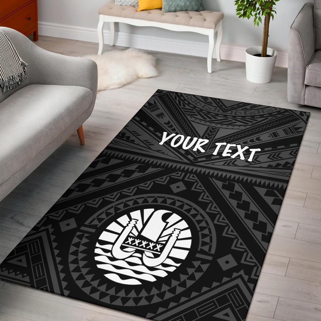 Tahiti Personalised Area Rug - Tahiti Seal In Polynesian Tattoo Style (Black) -BN25