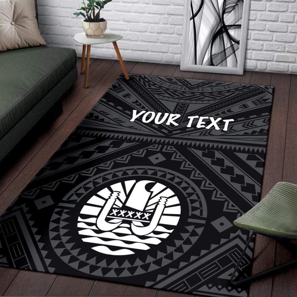 Tahiti Personalised Area Rug - Tahiti Seal In Polynesian Tattoo Style (Black) -BN25