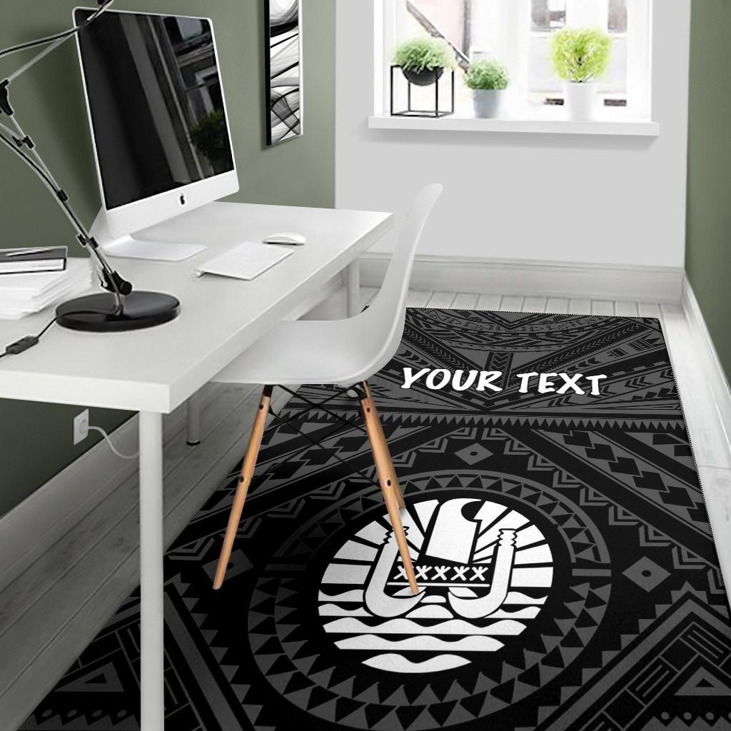 Tahiti Personalised Area Rug - Tahiti Seal In Polynesian Tattoo Style (Black) -BN25