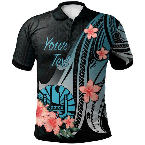 Tahiti Personalised Custom Polo Shirt - Turquoise Polynesian Hibiscus Pattern Style