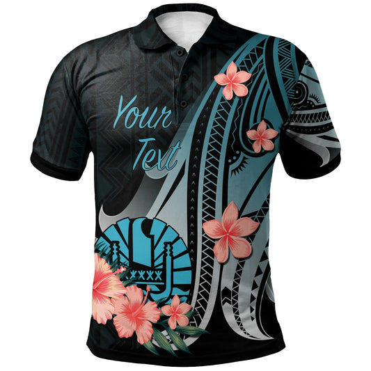 Tahiti Personalised Custom Polo Shirt - Turquoise Polynesian Hibiscus Pattern Style