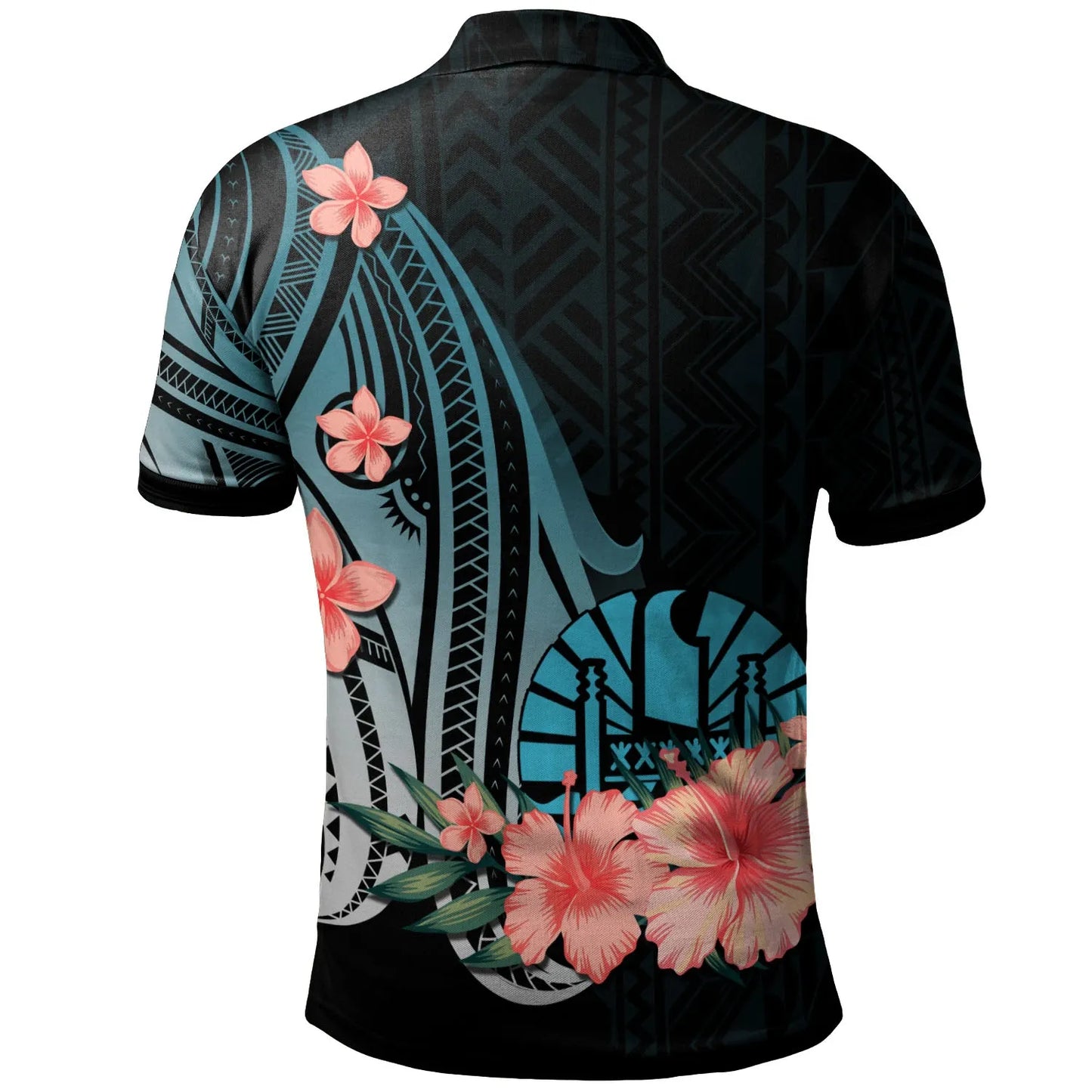 Tahiti Personalised Custom Polo Shirt - Turquoise Polynesian Hibiscus Pattern Style