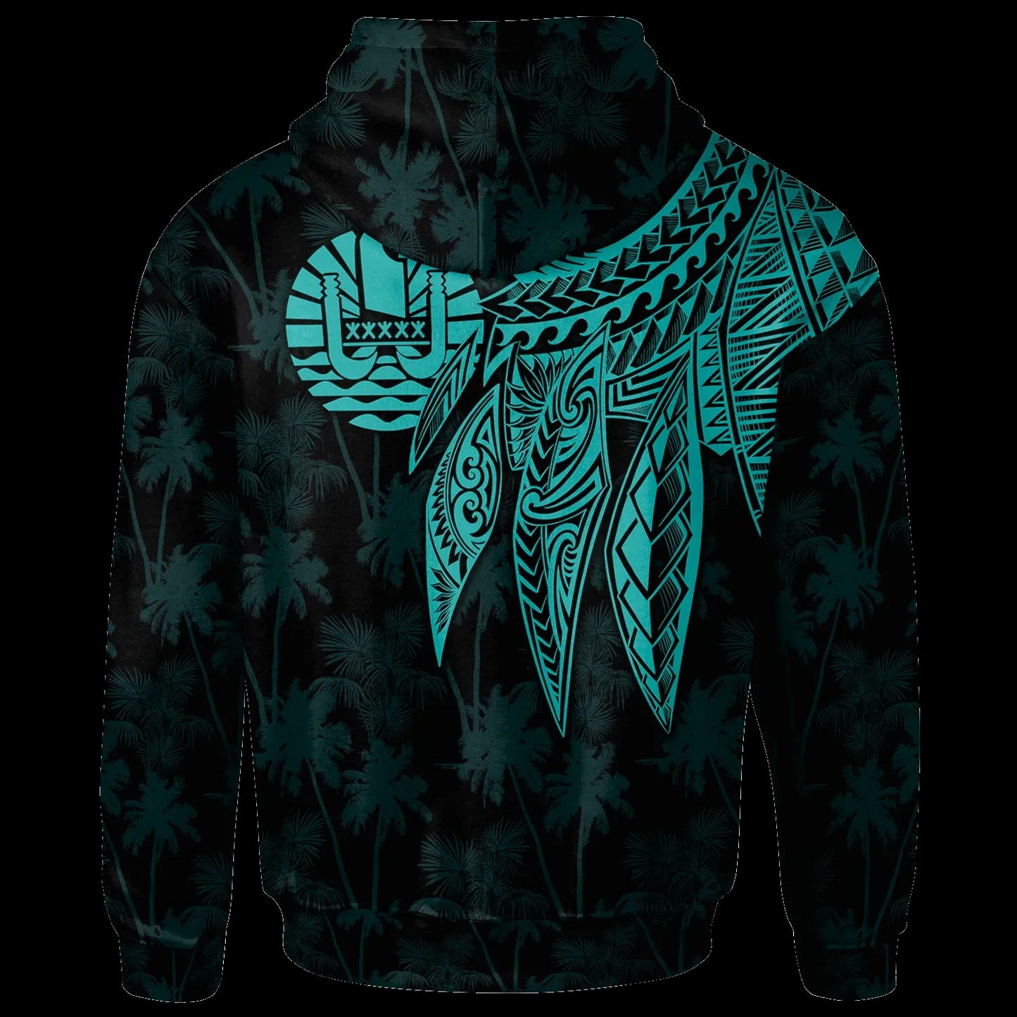 Tahiti Personalised Hoodie - Polynesian Wings (Turquoise)