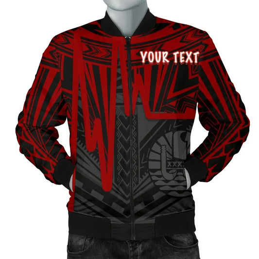 Tahiti Personalised Bomber Jacket - Tahiti Seal In Heartbeat Patterns Style (Red)
