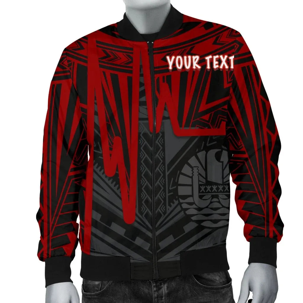 Tahiti Personalised Bomber Jacket - Tahiti Seal In Heartbeat Patterns Style (Red)