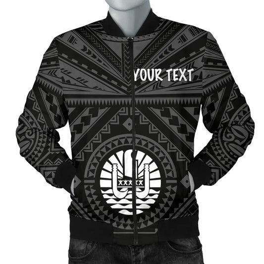 Tahiti Personalised Bomber Jacket - Tahiti Seal In Polynesian Tattoo Style (Black)