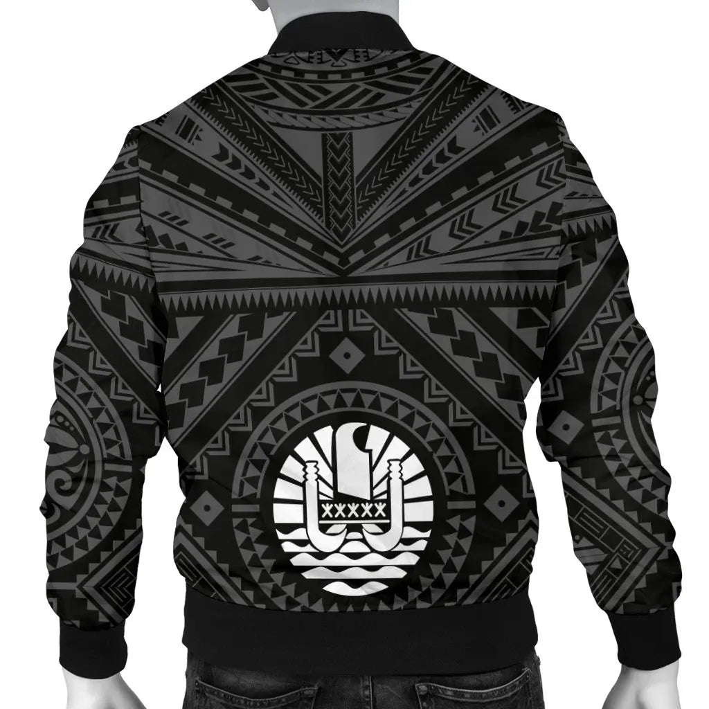 Tahiti Personalised Bomber Jacket - Tahiti Seal In Polynesian Tattoo Style (Black)