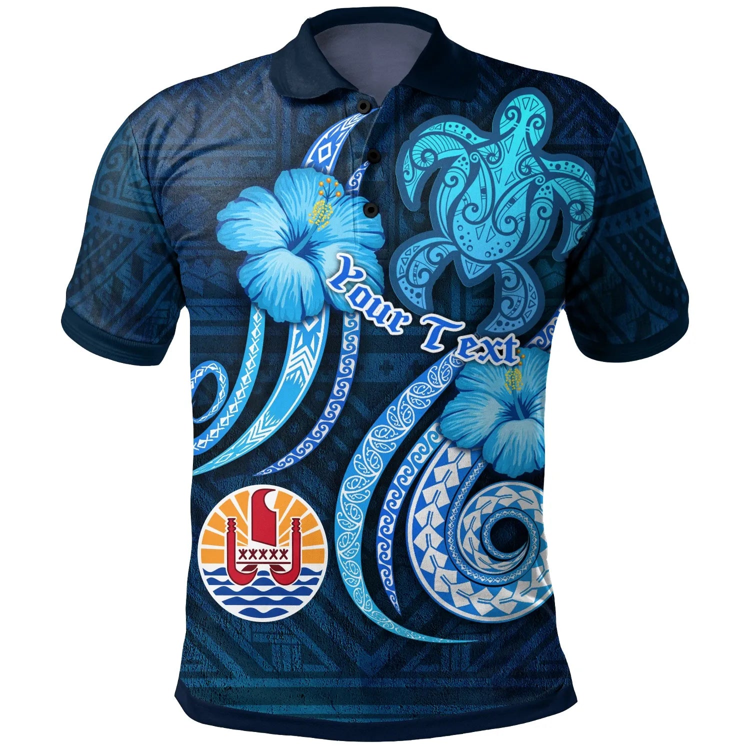 Tahiti Personalised Polo Shirts - Turtle and Tribal Tattoo Of Polynesian