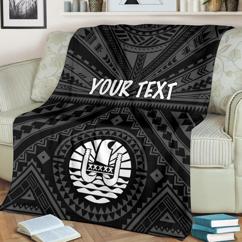Tahiti Personalised Premium Blanket - Tahiti Seal In Polynesian Tattoo Style (Black)