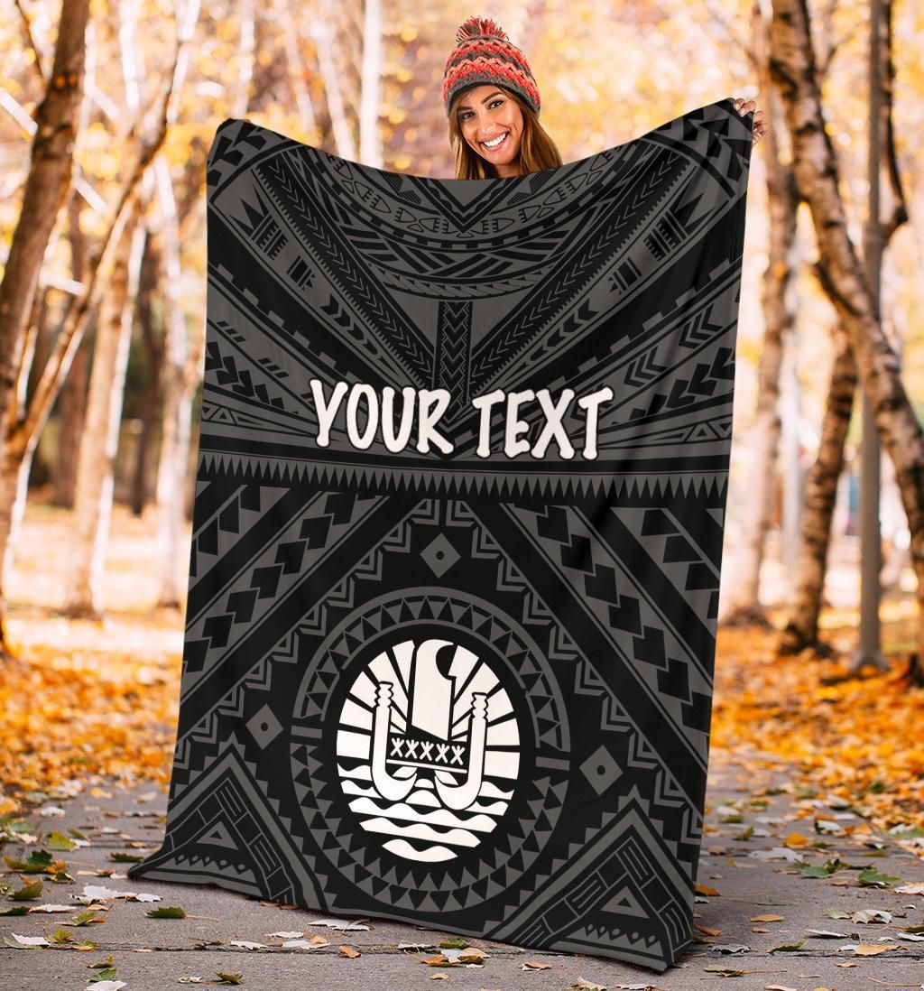 Tahiti Personalised Premium Blanket - Tahiti Seal In Polynesian Tattoo Style (Black)