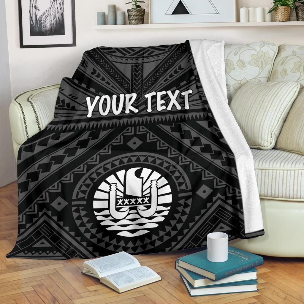Tahiti Personalised Premium Blanket - Tahiti Seal In Polynesian Tattoo Style (Black)