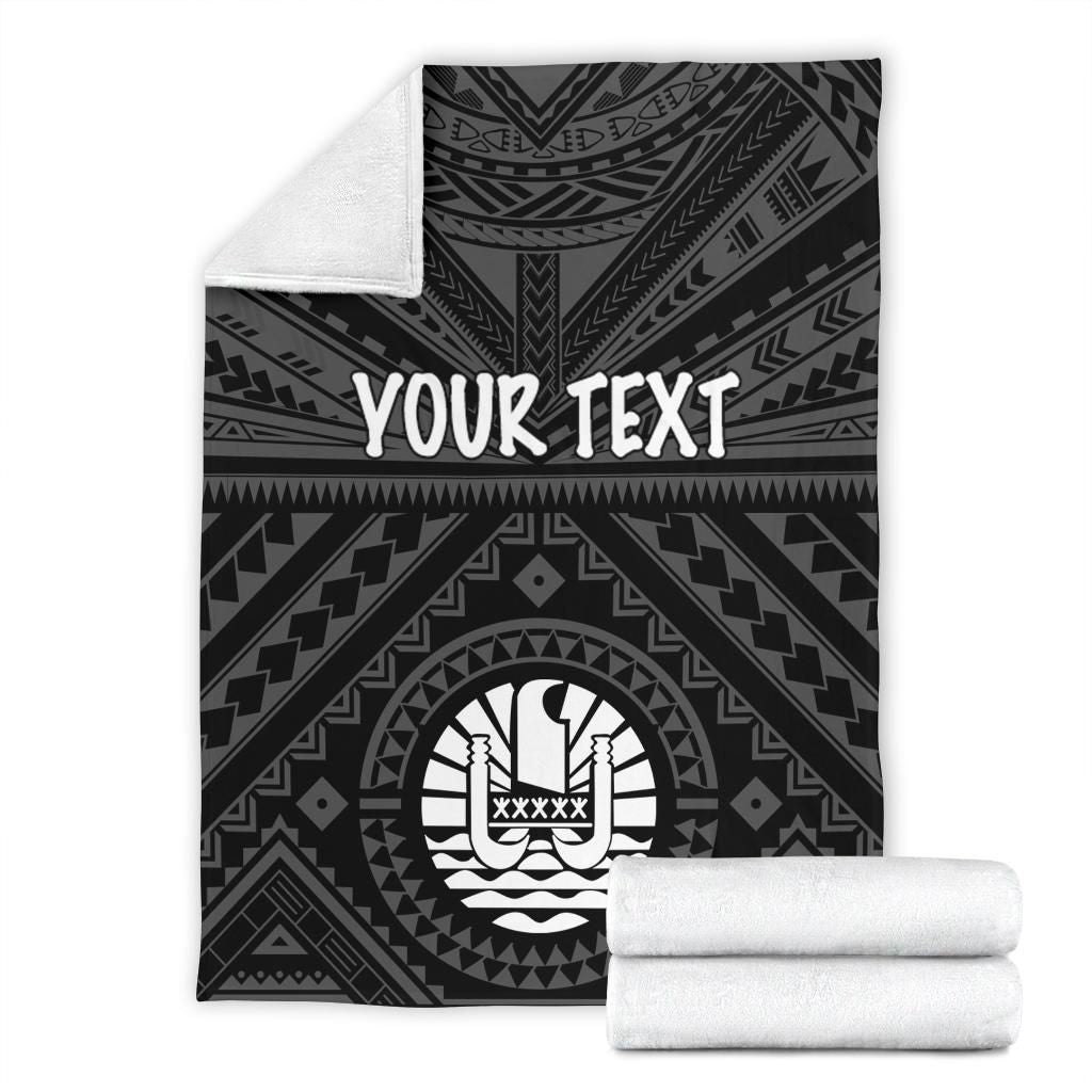Tahiti Personalised Premium Blanket - Tahiti Seal In Polynesian Tattoo Style (Black)