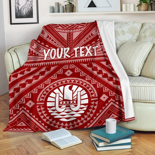 Tahiti Personalised Premium Blanket - Tahiti Seal In Polynesian Tattoo Style (Red)