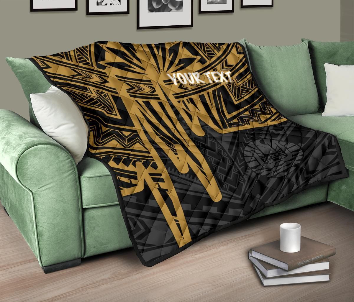 Tahiti Personalised Premium Quilt - Tahiti Seal In Heartbeat Patterns Style (Gold)