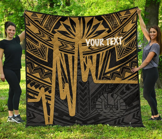 Tahiti Personalised Premium Quilt - Tahiti Seal In Heartbeat Patterns Style (Gold)