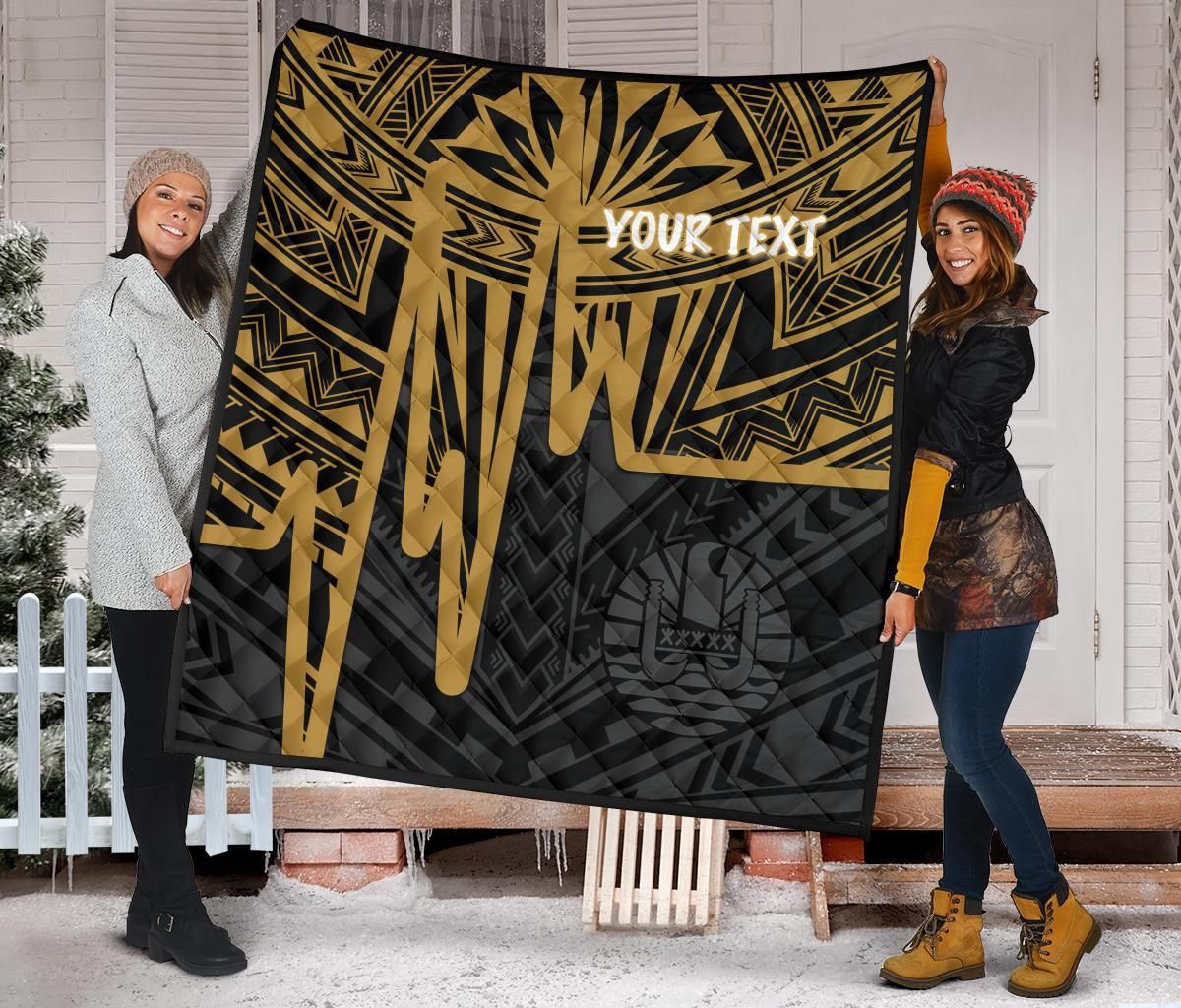 Tahiti Personalised Premium Quilt - Tahiti Seal In Heartbeat Patterns Style (Gold)