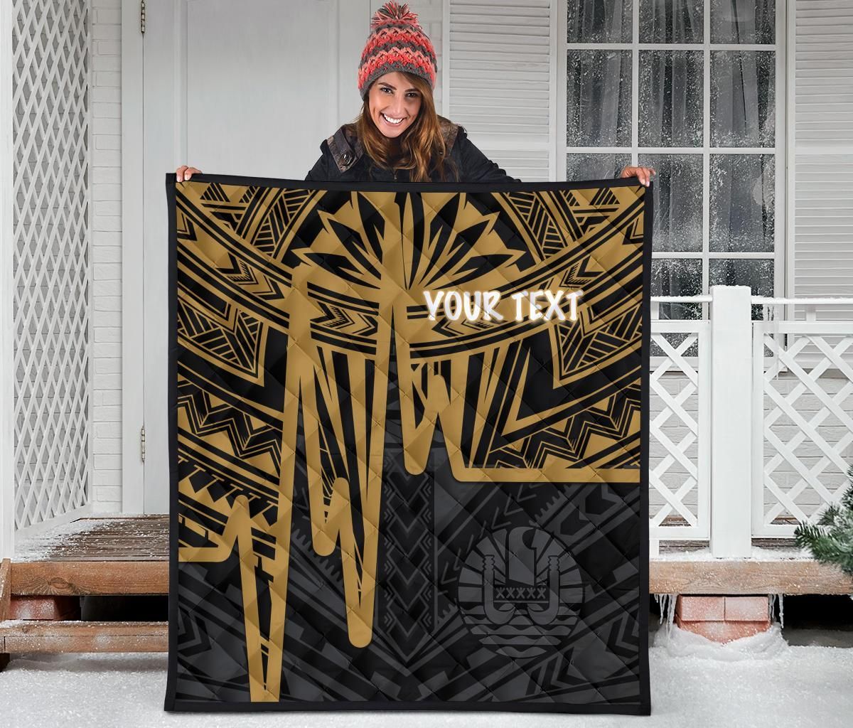 Tahiti Personalised Premium Quilt - Tahiti Seal In Heartbeat Patterns Style (Gold)