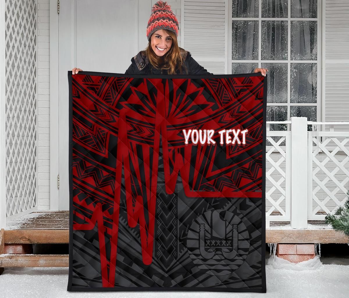 Tahiti Personalised Premium Quilt - Tahiti Seal In Heartbeat Patterns Style (Red)
