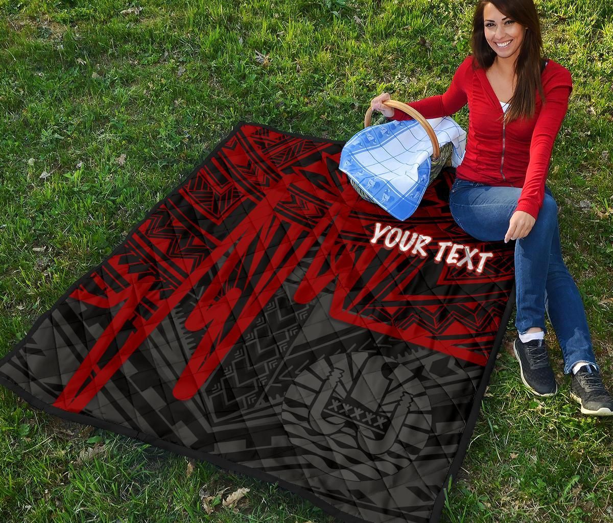 Tahiti Personalised Premium Quilt - Tahiti Seal In Heartbeat Patterns Style (Red)