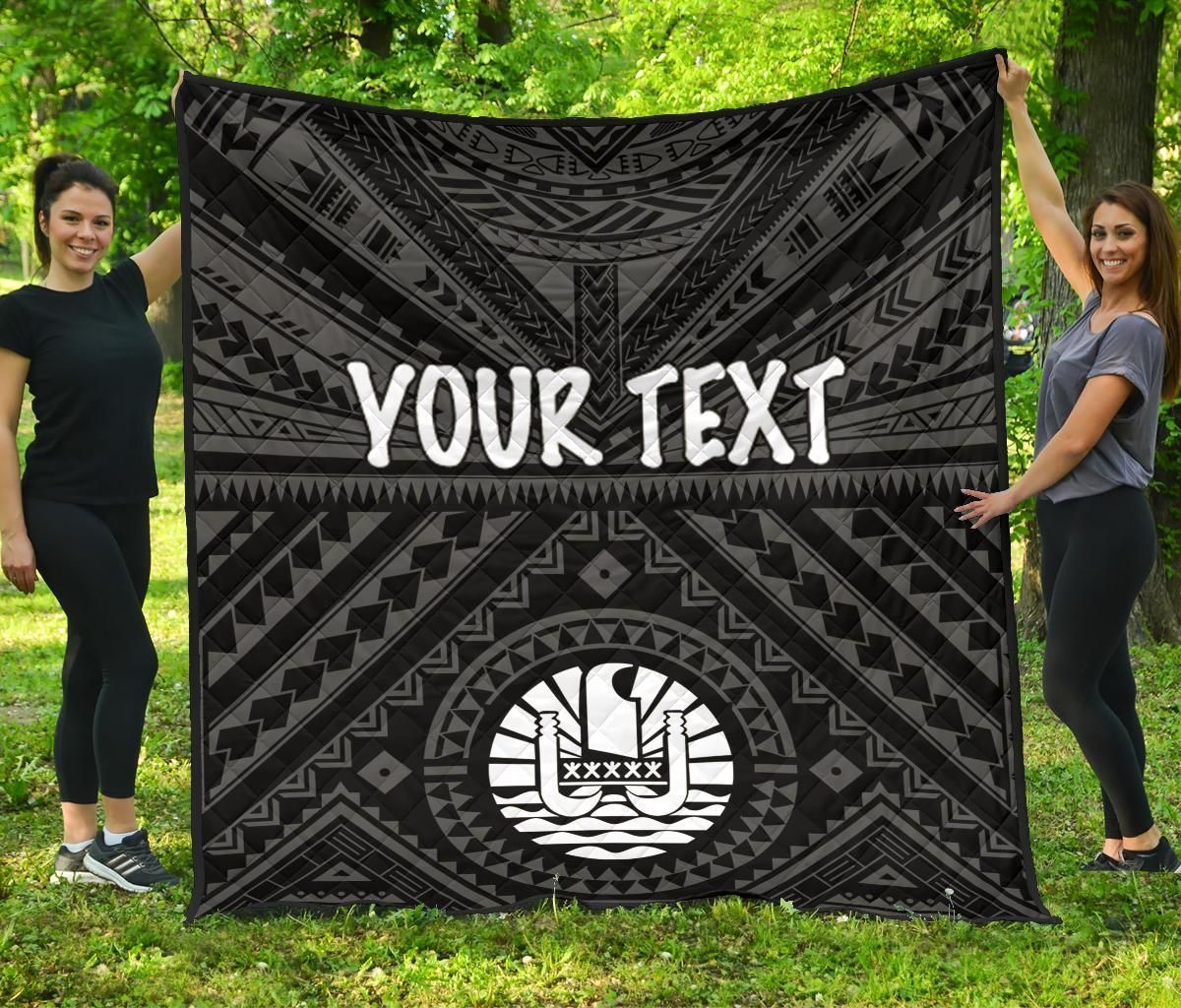 Tahiti Personalised Premium Quilt - Tahiti Seal In Polynesian Tattoo Style (Black)