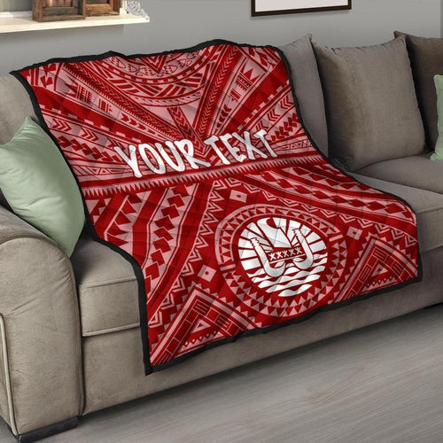 Tahiti Personalised Premium Quilt - Tahiti Seal In Polynesian Tattoo Style (Red)